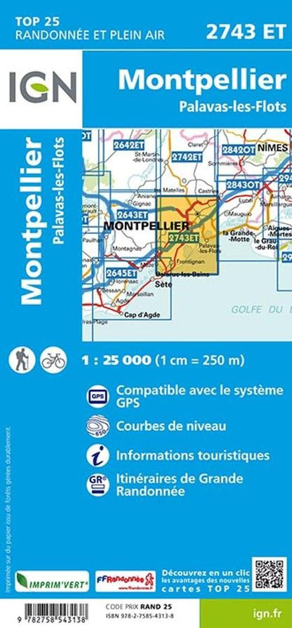 Carte IGN montpellier palavas les flots 2743ET série Top 25