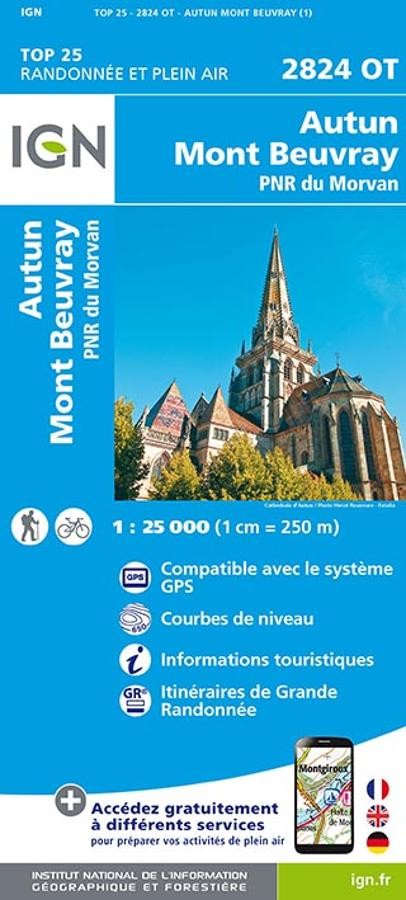 Carte IGN Autun Mont Beuvray parc national du morvan 2824OT série Top 25