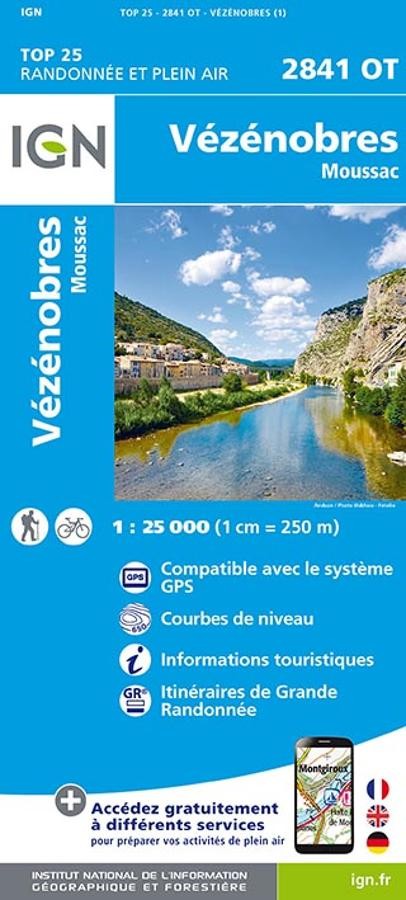 Carte IGN vezenobres moussac 2841OT série Top 25