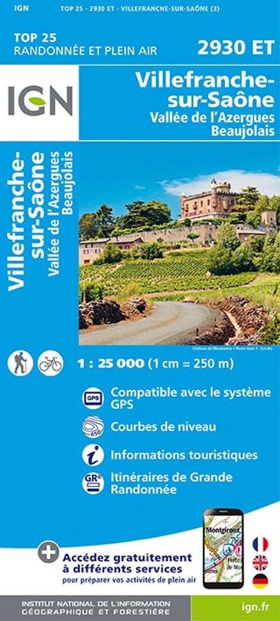 Carte IGN villefranche sur saone valle de azergues 2930ET série Top 25