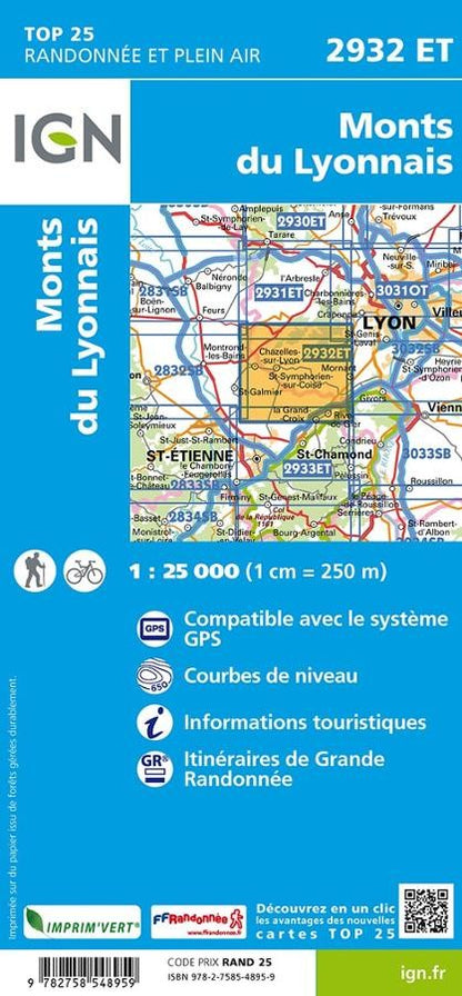 Carte IGN mont du lyonnais 2932ET série Top 25