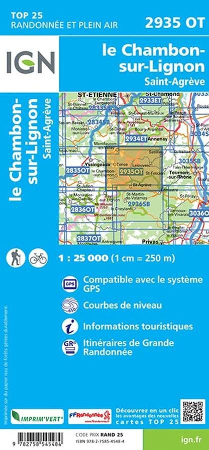 Carte IGN le chambon sur lignon saint agreve 2935OT série Top 25