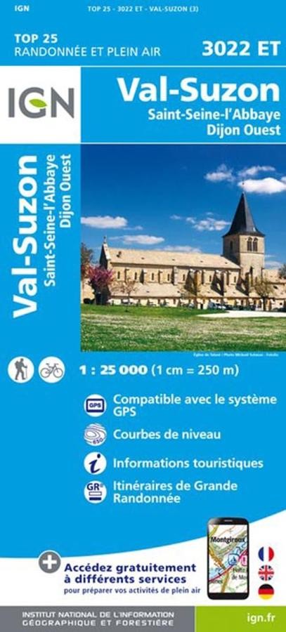 Carte IGN val suson saint seine abbaye dijon ouest 3022ET série Top 25