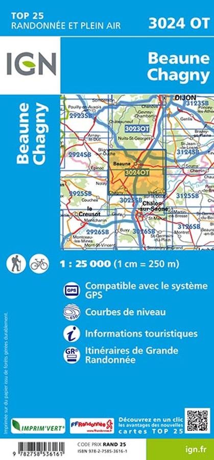 Carte IGN Beaune Chagny 3024OT série Top 25