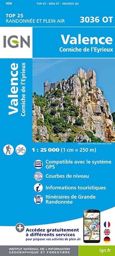 Carte IGN valence corniche de eyrieux 3036OT série Top 25