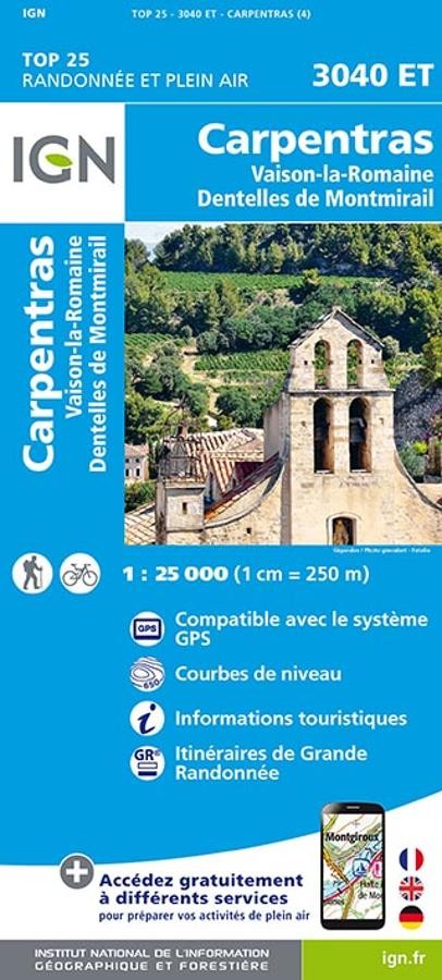 Carte IGN Carpentras Vaison-la-Romaine dentelles de montmirail 3040ET série Top 25