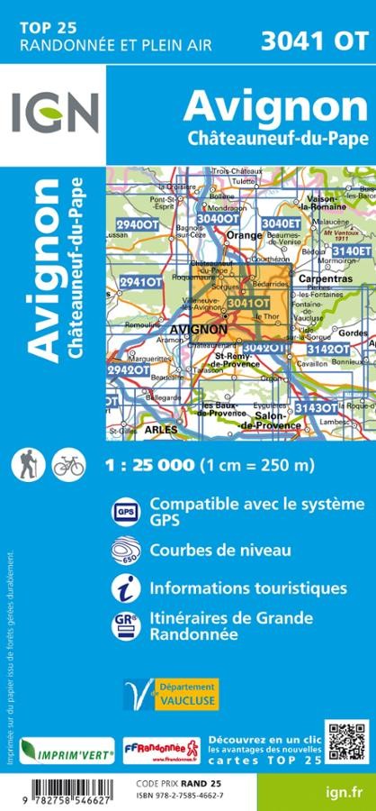 Carte IGN avignon chateuneuf du pape 3041OT série Top 25