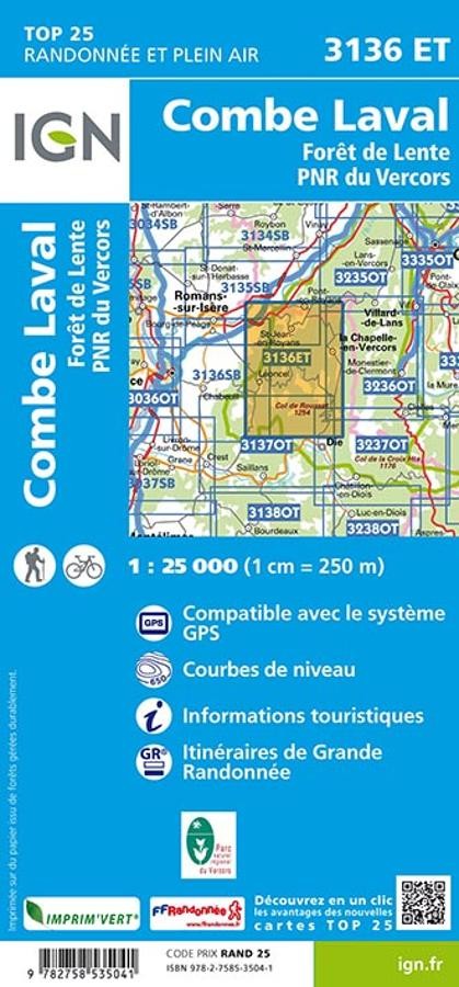 Carte IGN combe laval 3136ET série Top 25