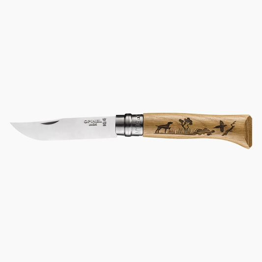 Couteau Opinel n°8 avec manche chêne gravé Chien