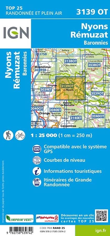 Carte IGN Nyons Rémuzats baronnies 3139OT série Top 25