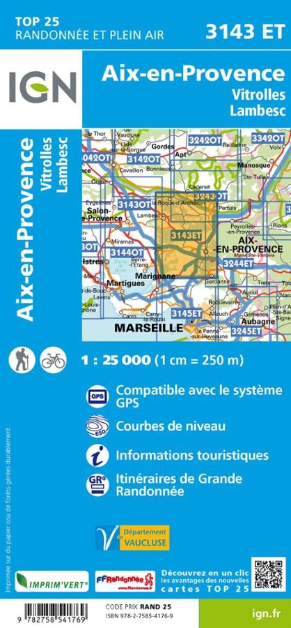 Carte IGN aix en provence vitrolles 3143ET série Top 25