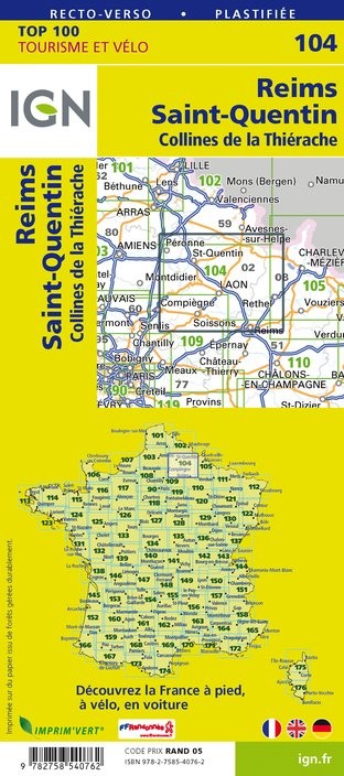 Carte Ign N° 104 Reims Saint-Quentin - Collines De La Thiérache