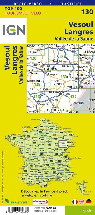 Carte Ign N° 130 Vesoul Langres - Vallée De La Saône