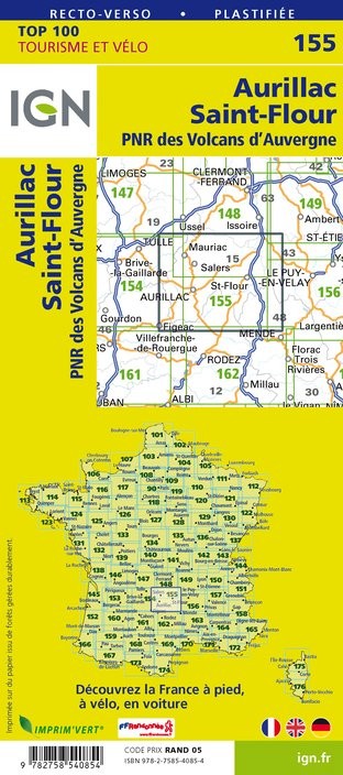 Carte Ign N° 155 Aurillac Saint-Flour - Pnr Des Volcans D'Auvergne