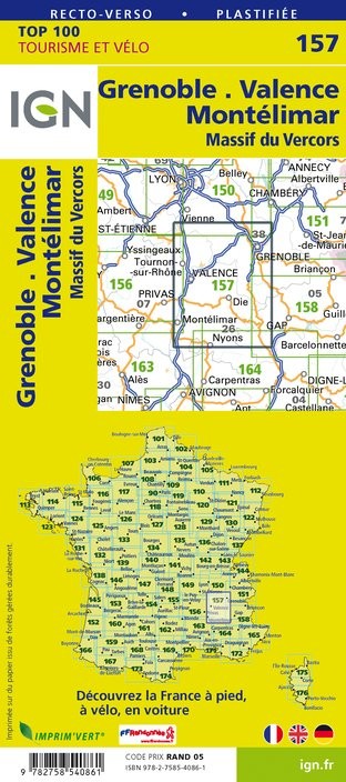 Carte Ign N° 157 Grenoble Valence Montélimar - Massif Du Vercors