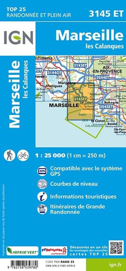 Carte IGN marseille les calanques 3145ET série Top 25