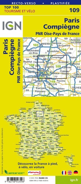 Carte Ign N° 109 Paris Compiègne - Pnr Oise-Pays De France