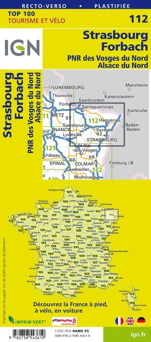 Carte Ign N° 112 Strasbourg Forbach - Pnr Des Vosges Du Nord    Alsace Du Nord