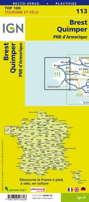 Carte Ign N° 113 Brest Quimper - Pnr D'Armorique