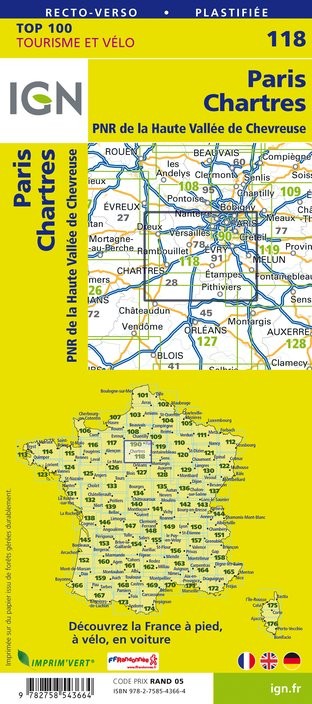 Carte Ign N° 118 Paris Chartres - Pnr De La Haute Vallée De Chevreuse