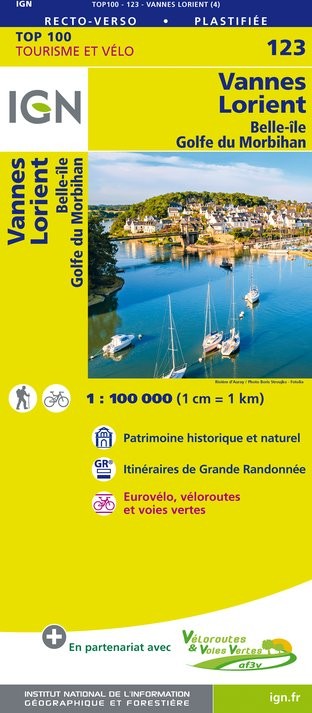 Carte Ign N° 123 Vannes Lorient - Belle-Île   Golfe Du Morbihan