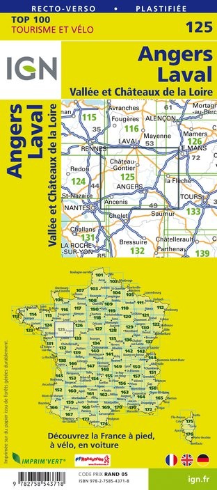 Carte Ign N° 125 Angers Laval - Vallée Et Châteaux De La Loire