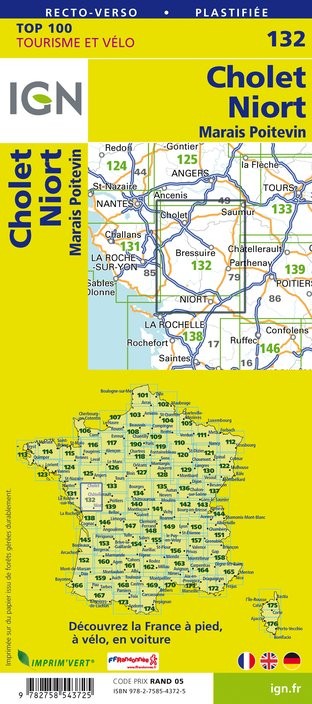 Carte Ign N° 132 Cholet Niort - Marais Poitevin