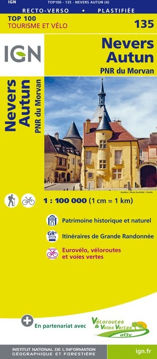 Carte Ign N° 135 Nevers Autun - Pnr Du Morvan