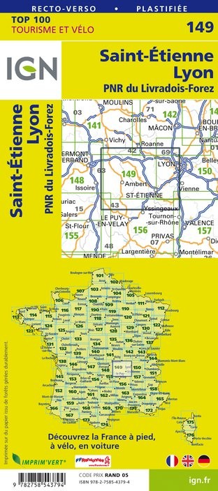 Carte Ign N° 149 Saint-Étienne Lyon - Pnr Du Livradois-Forez