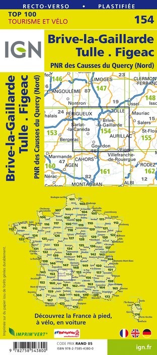 Carte Ign N° 154 Brive-La-Gaillarde Tulle Figeac - Pnr Des Causses Du Quercy (Nord)