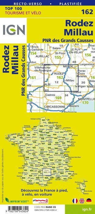 Carte Ign N° 162 Rodez Millau - Pnr Des Grands Causses