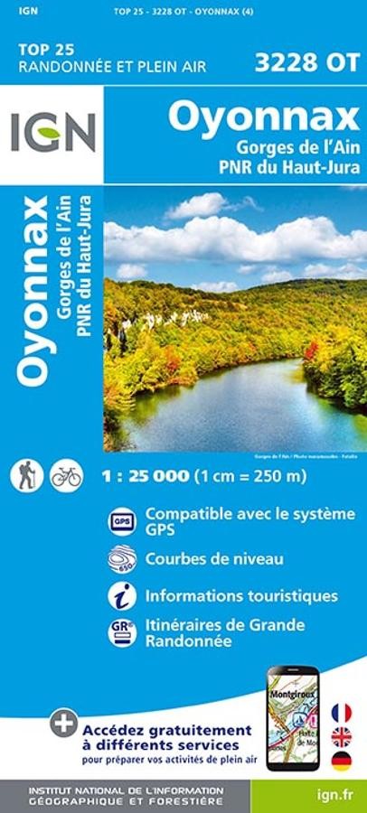 Carte IGN oyonnax gorges ain parc national haut jura 3228OT série Top 25