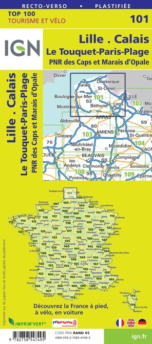 Carte Ign N° 101 Lille Calais Le Touquet-Paris-Plage - Pnr Des Caps Et Marais D'Opale