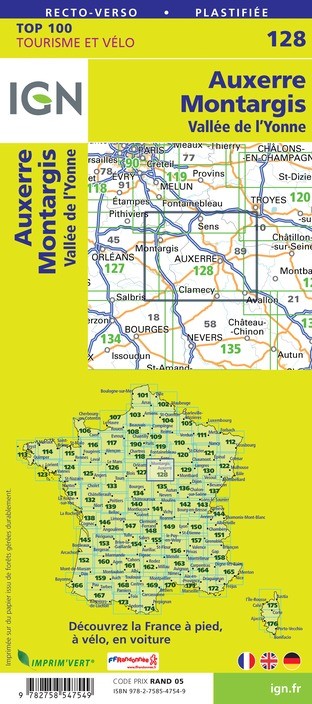 Carte Ign N° 128 Auxerre Montargis - Vallée De L'Yonne