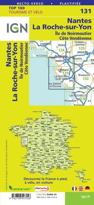 Carte Ign N° 131 Nantes La Roche-Sur-Yon - Île De Noiremoutier Côte Vendéenne