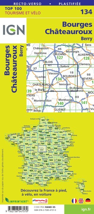 Carte Ign N° 134 Bourges Chateauroux - Berry