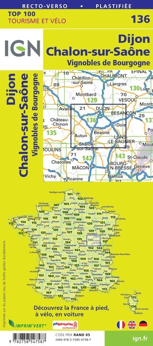 Carte Ign N° 136 Dijon Chalon Sur Saône - Vignobles De Bourgogne