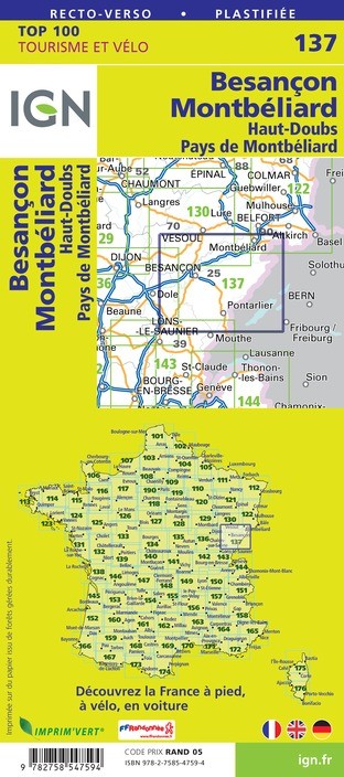 Carte Ign N° 137 Besancon Montbéliard - Haut-Doubs Pays De Montbéliard