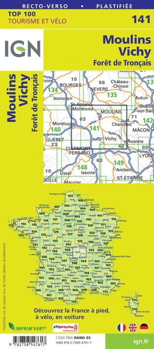 Carte Ign N° 141 Moulins Vichy - Forêt De Tronçais