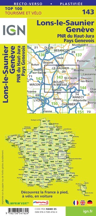 Carte Ign N° 143 Lons-Le-Saunier Geneve - Pnr Du Haut-Jura Pays Genevois