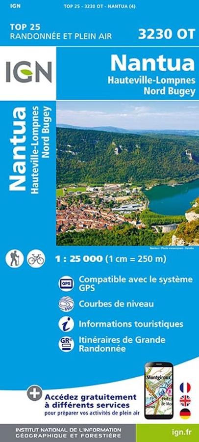 Carte IGN nantua hauteville lompnes nord bugey 3230OT série Top 25