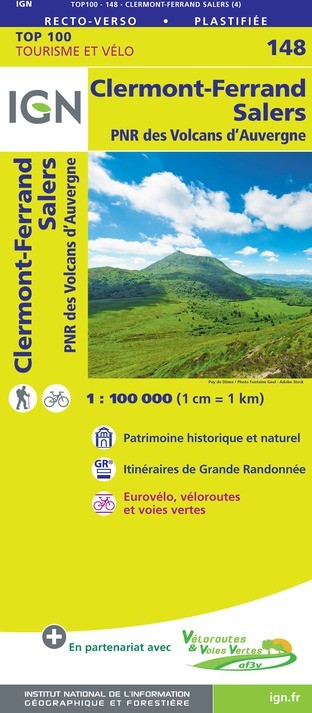 Carte Ign N° 148 Clermont Ferrand Salers - Pnr Des Volcans D'Auvergne