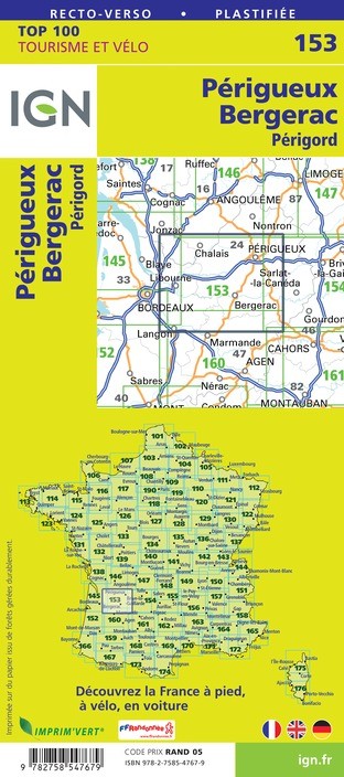 Carte Ign N° 153 Perigueux Bergerac - Périgord