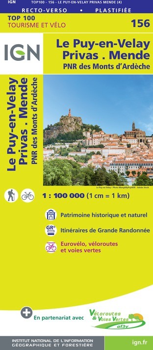 Carte Ign N° 156 Le Puy-En-Velay Privas Mende - Pnr Des Monts D'Ardèche