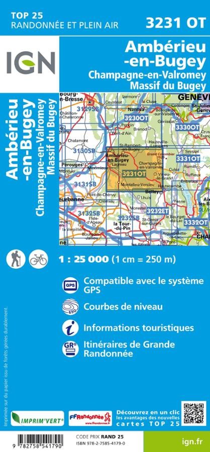 Carte IGN amberieu en bugey 3231OT série Top 25