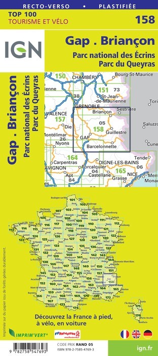 Carte Ign N° 158 Gap Briancon - Pn Des Écrins Parc Du Queyras