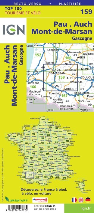 Carte Ign N° 159 Pau Auch Mont-De-Marsan - Gascogne