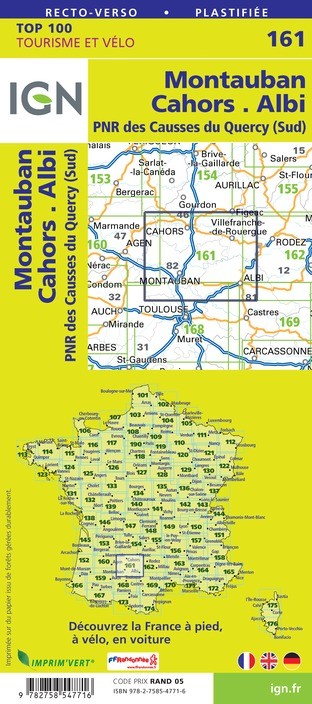 Carte Ign N° 161 Montauban Cahors Albi  - Pnr Des Causses Du Quercy (Sud)