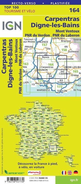 Carte Ign N° 164 Carpentras Digne-Les-Bains - Mont Ventoux Pnr Du Verdon Pnr Du Luberon