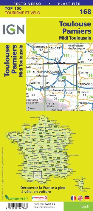 Carte Ign N° 168 Toulouse Pamiers - Midi Toulousain